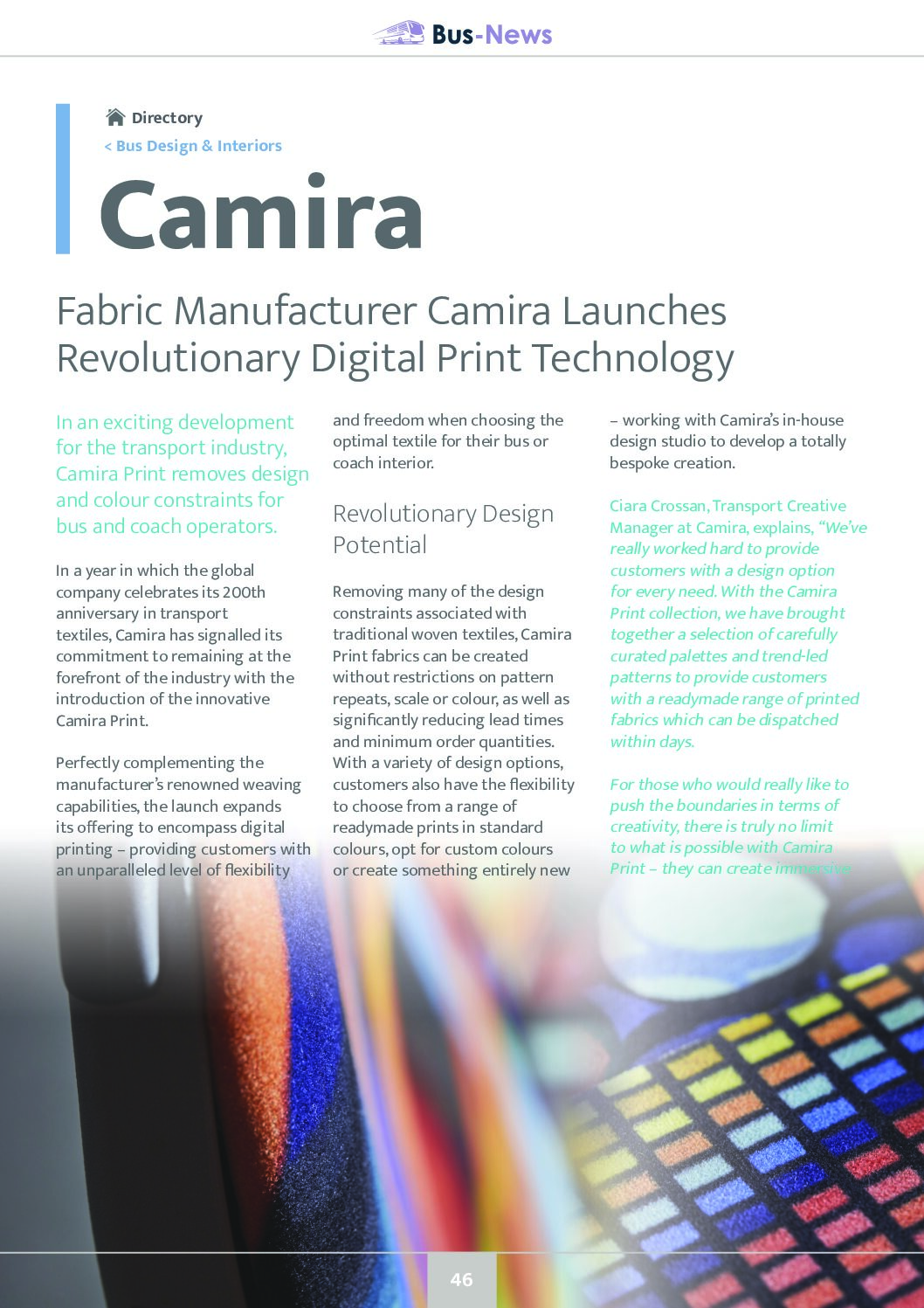 Fabric Manufacturer Camira Launches Revolutionary Digital Print Technology