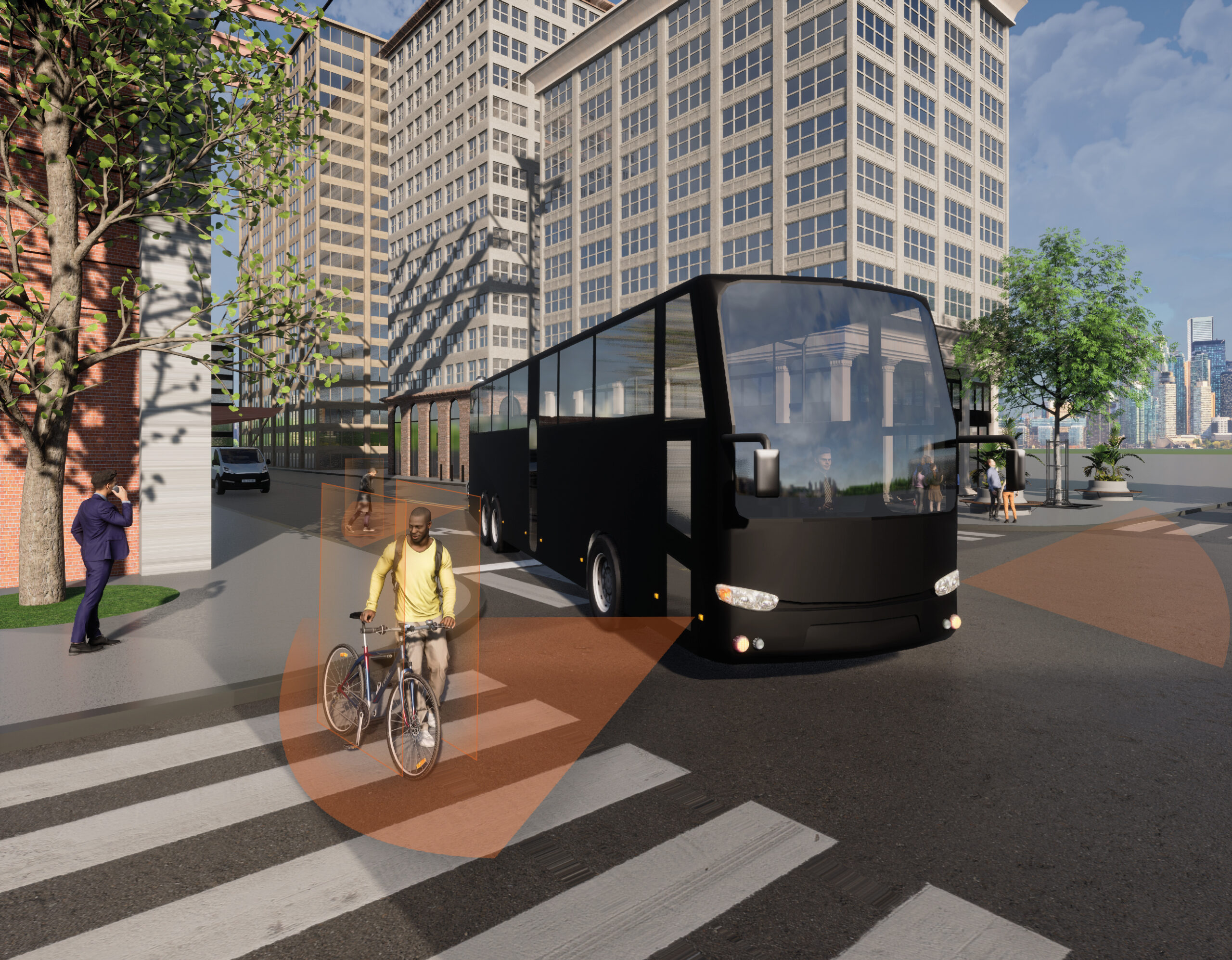 Bus to pedestrian mitigation with collision avoidance