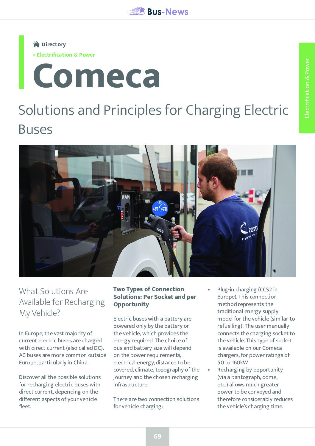 Solutions and Principles for Charging Electric Buses