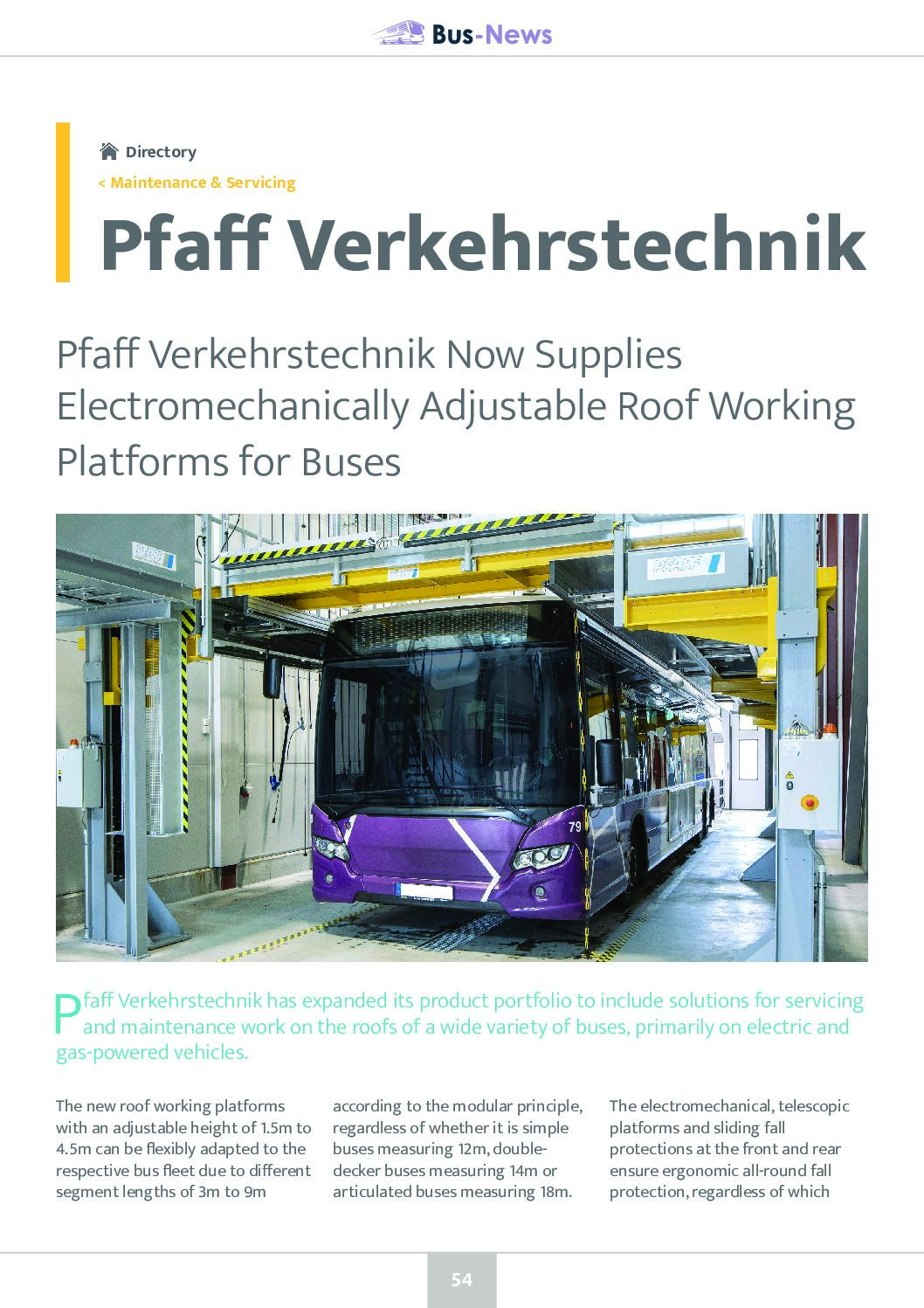 Electromechanically Adjustable Roof Working Platforms for Buses