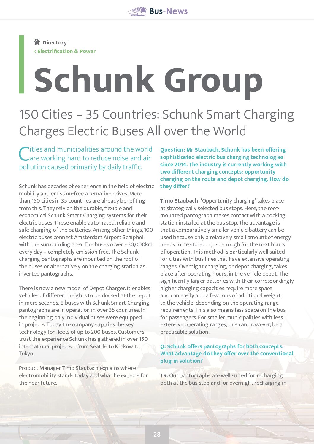 Schunk Smart Charging Charges Electric Buses All over the World