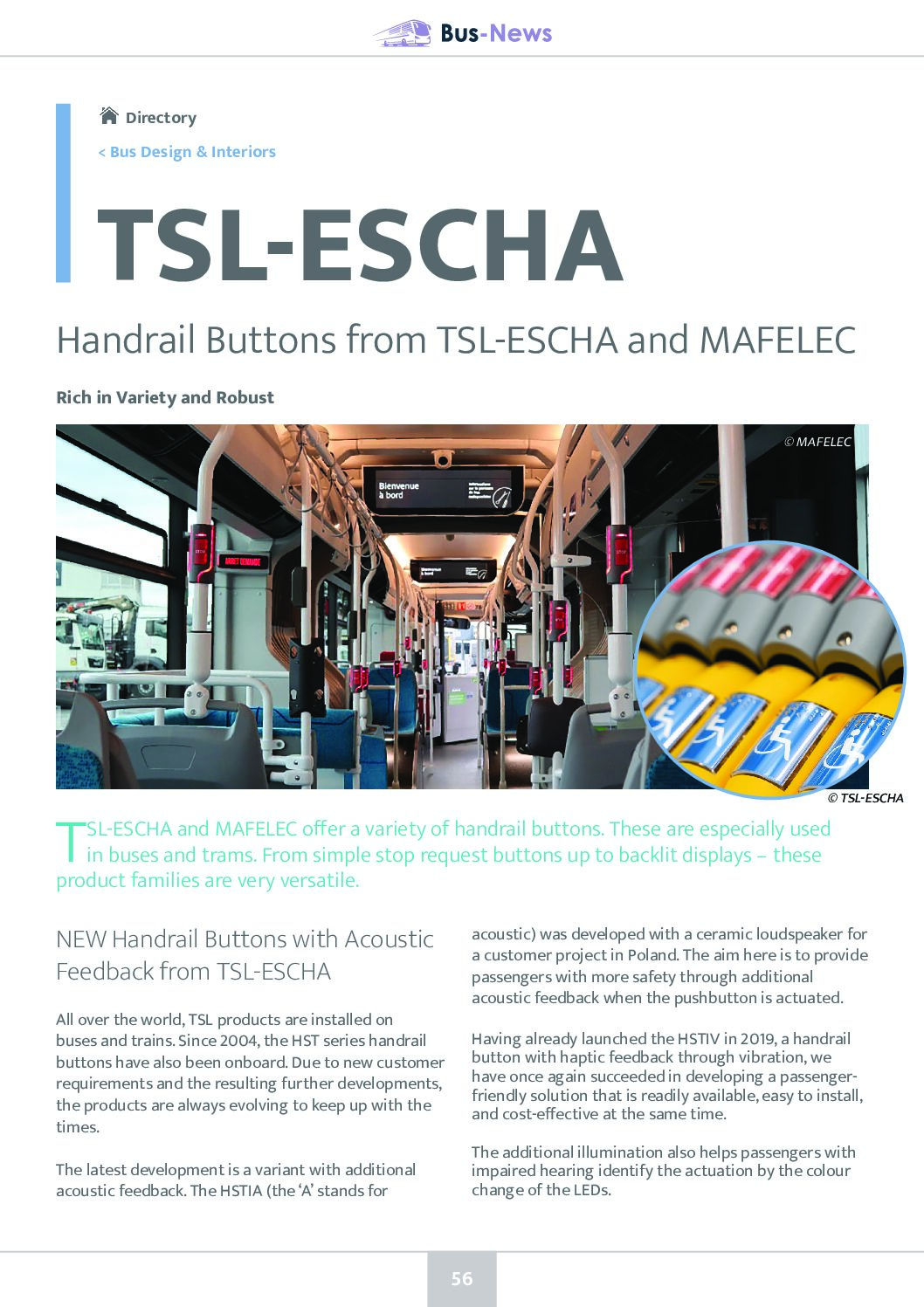 Handrail Buttons from TSL-ESCHA and MAFELEC