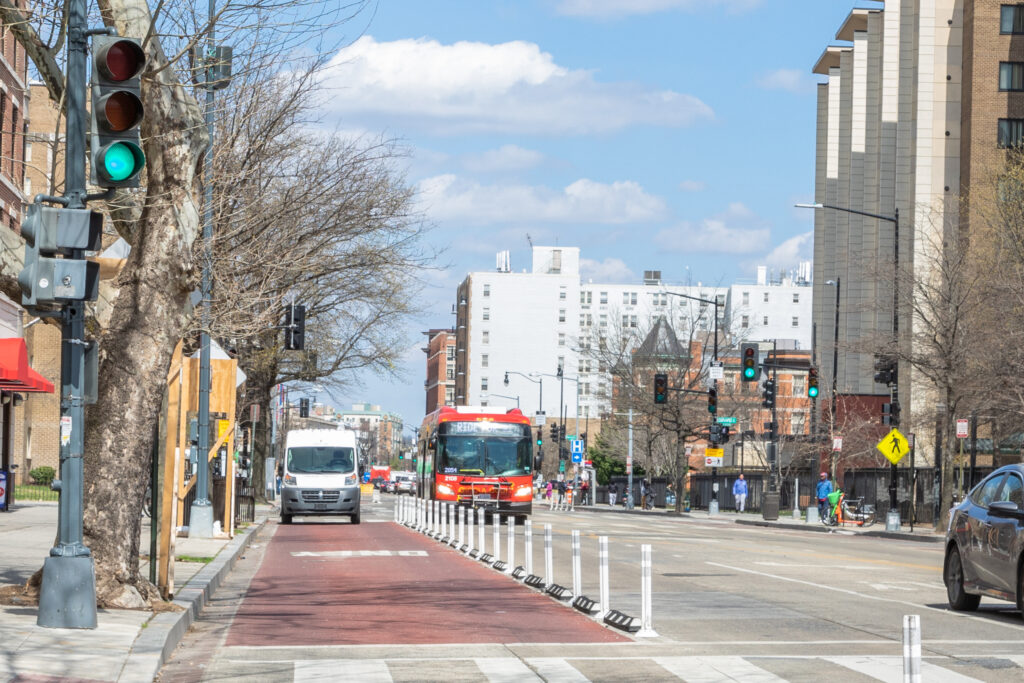 A Washington Metro bus unable to use its dedicated lane