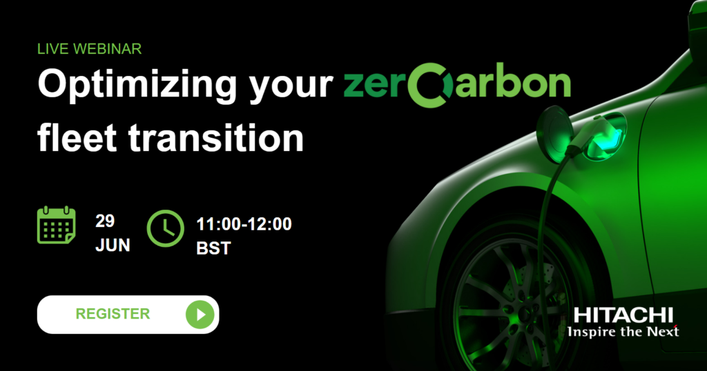 A green car on a black background with the words "Optimizing Your ZeroCarbon Fleet Transition" next to it