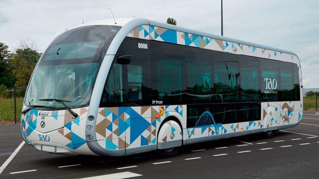 Iriar's 'ie tram' stands out due to its modern design that mimics that of a tram