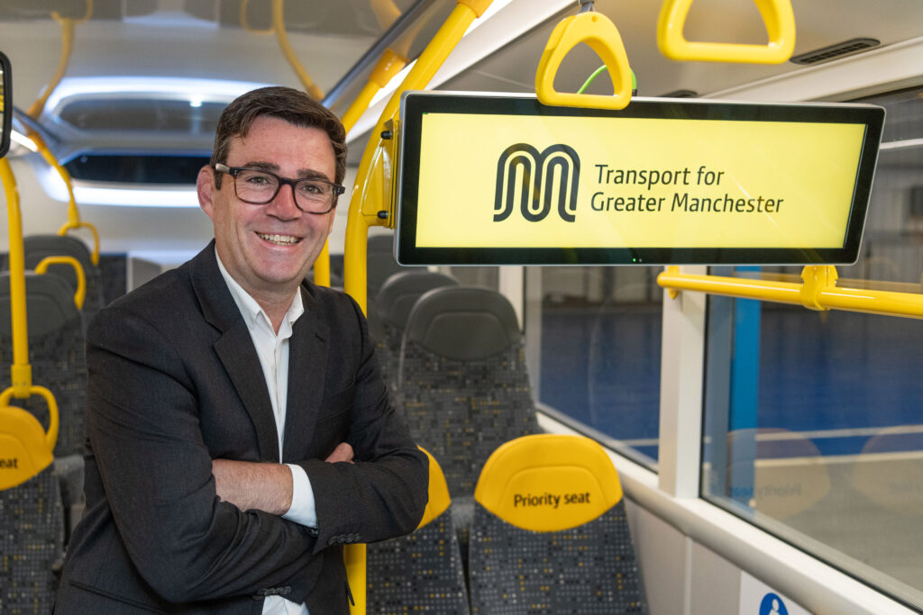 Andy Burnham on board one of the first Bee Network buses