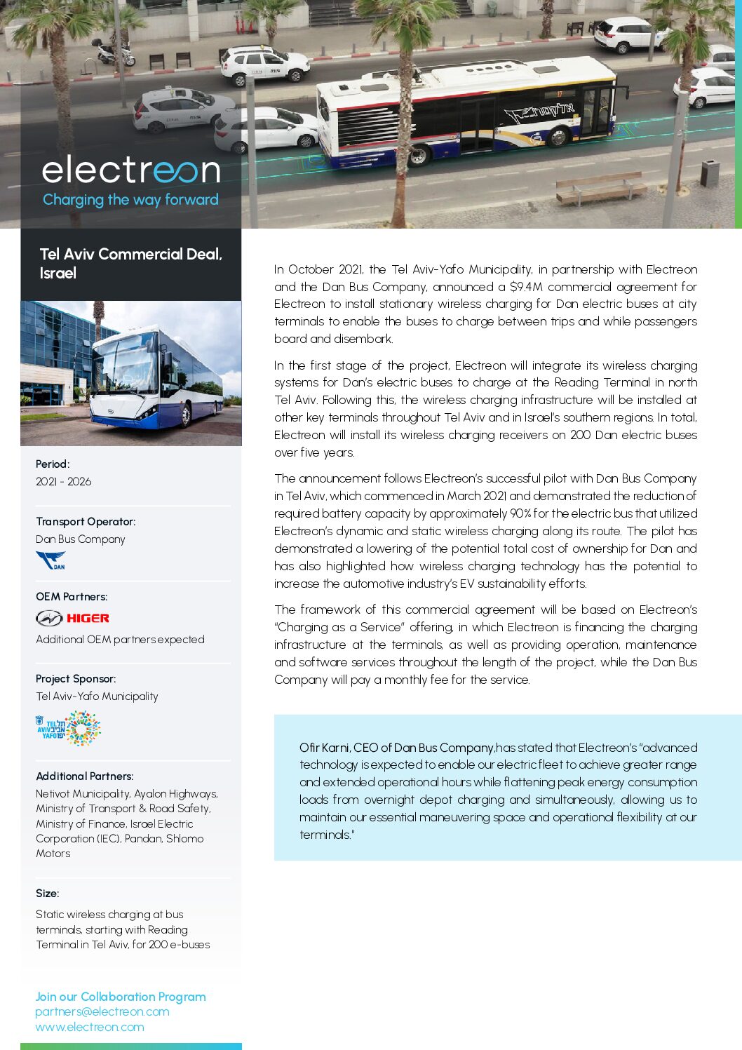 Electreon: Tel Aviv Commercial Deal, Israel