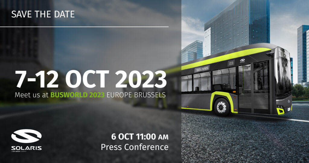 A poster advertising Solaris' present at Busworld 2023