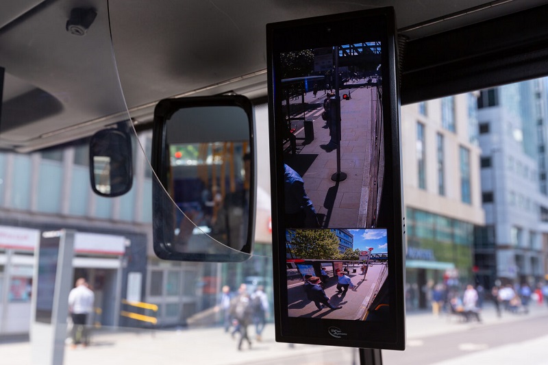 A London bus fitted with a Camera Monitoring System to improve safety and reliability