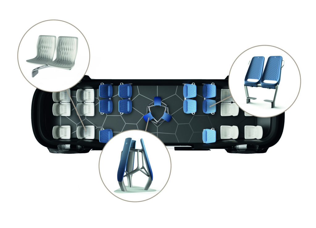 An aerial diagram of the interior of a bus