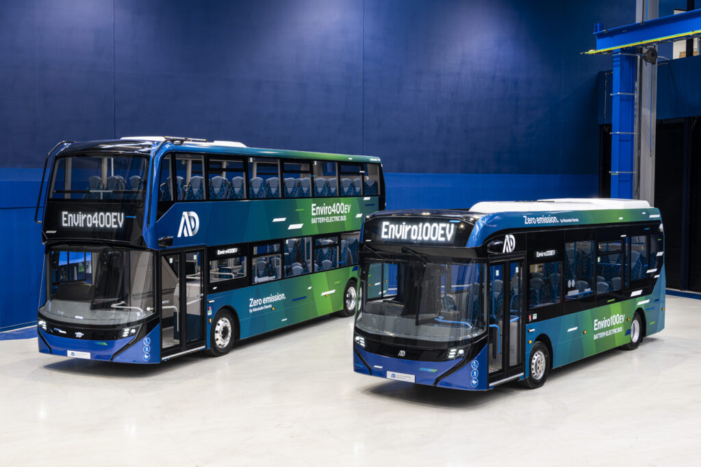 The unveiling of the new Enviro100EV small bus and Enviro400EV double decker