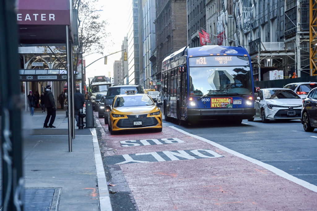 A blocked bus lane in New York City