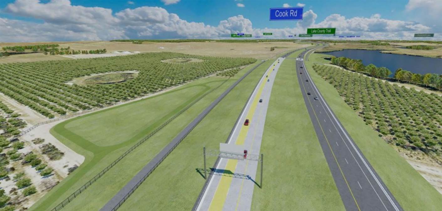 Mocked-up graphic of a new highway road running through the countryside