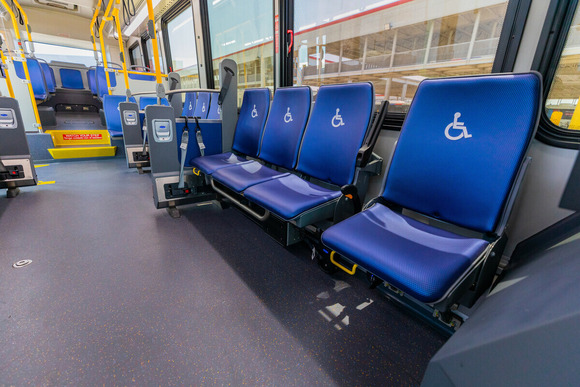 The interior of a new electric bus