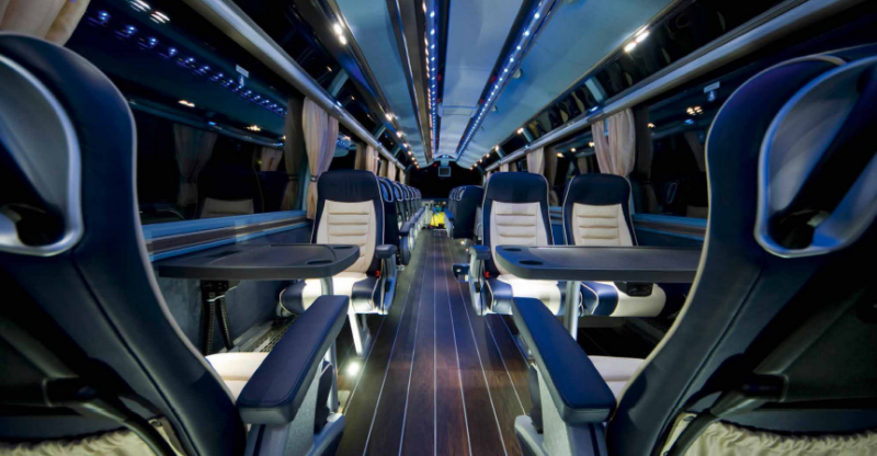 Premium bus chairs in a bus by Kiel Americas