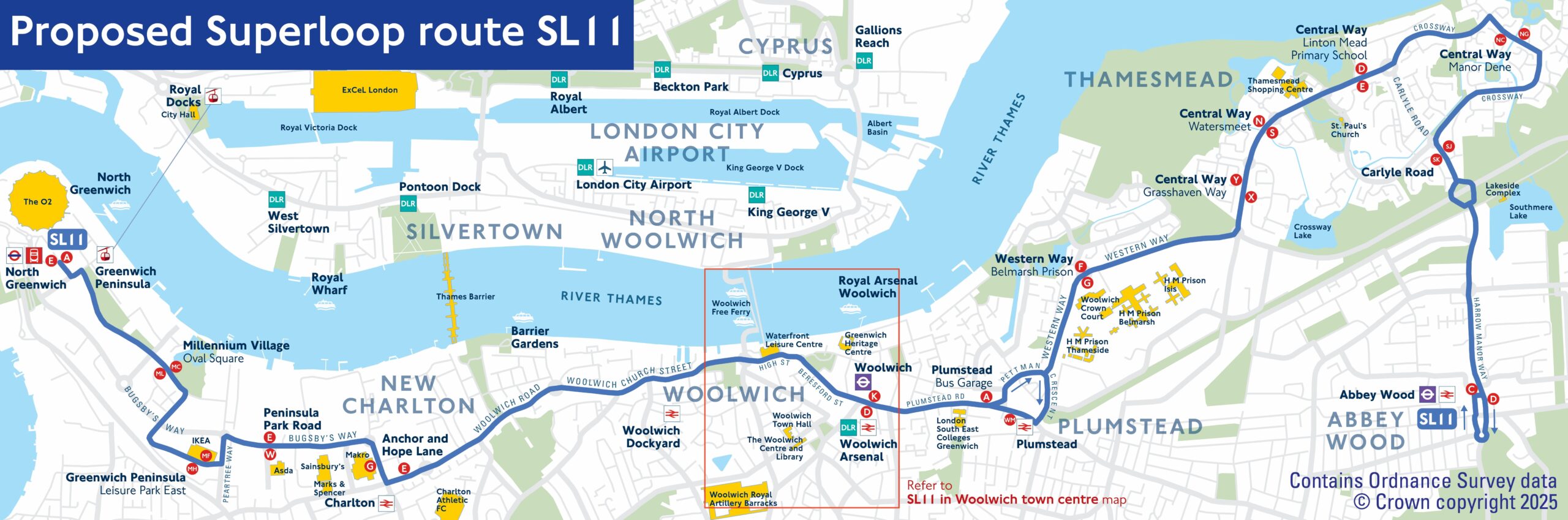 Proposed Superloop express bus route in the Thamesmead area