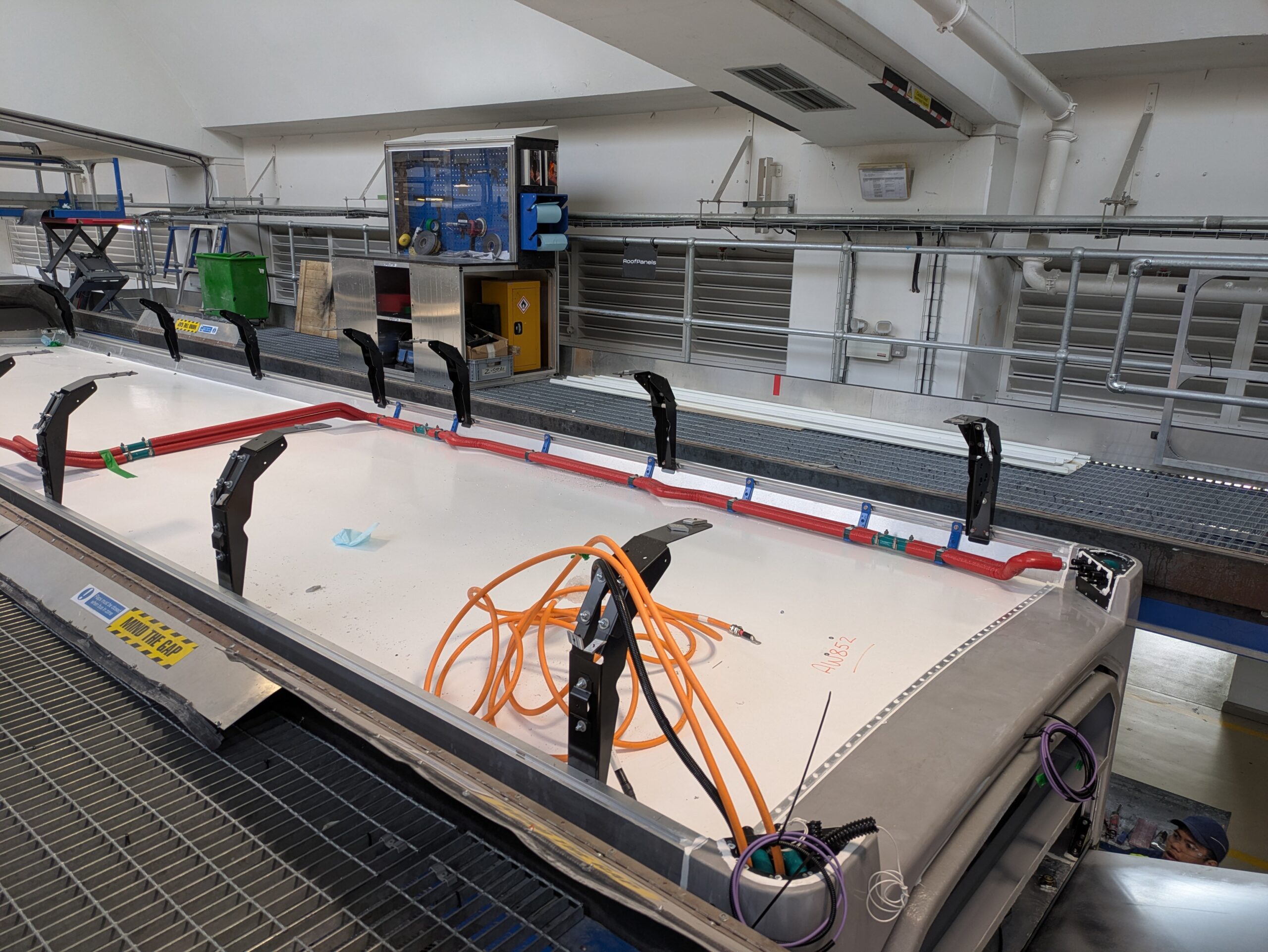 The roof of an electric bus, where battery packs will be fitted 