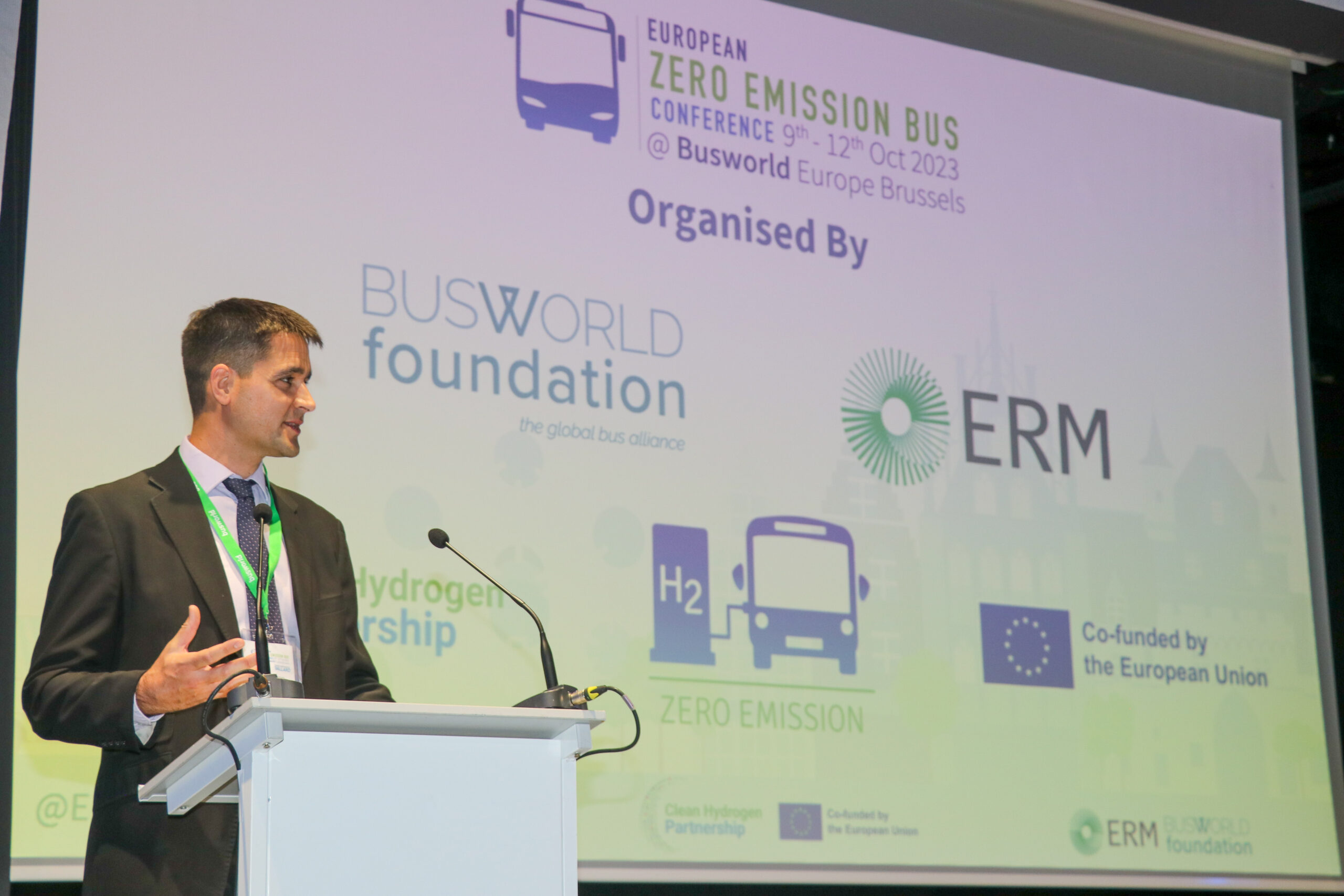 Male speaker onstage at EU ZEB Conference