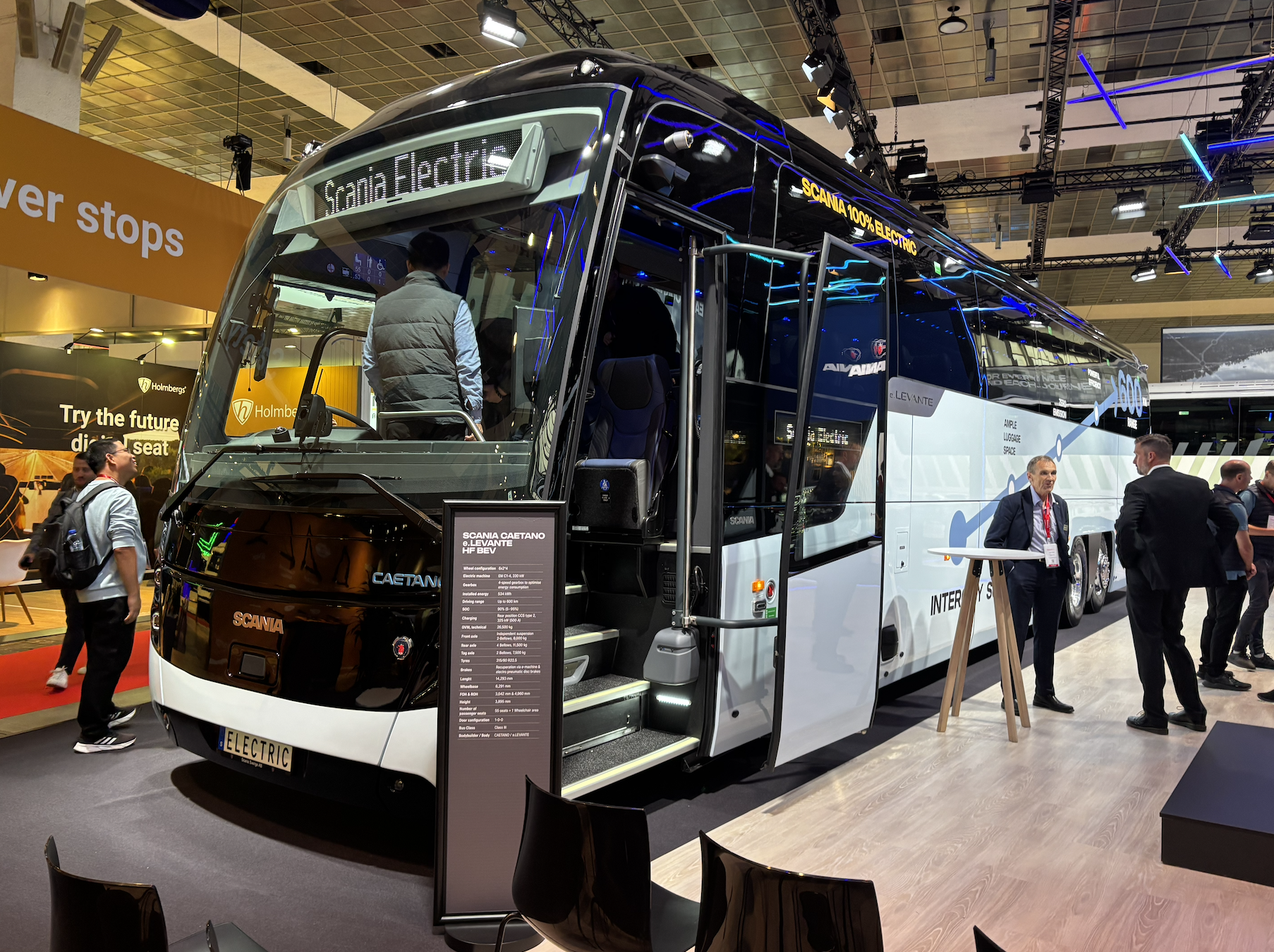 Scania's Scania Caetano e.Levante HF BEV on display at Busworld