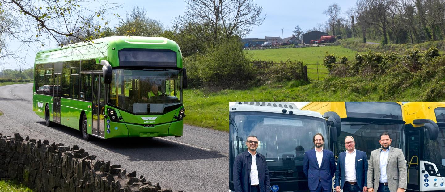 An image of a bus and a smaller image of people stood by a bus