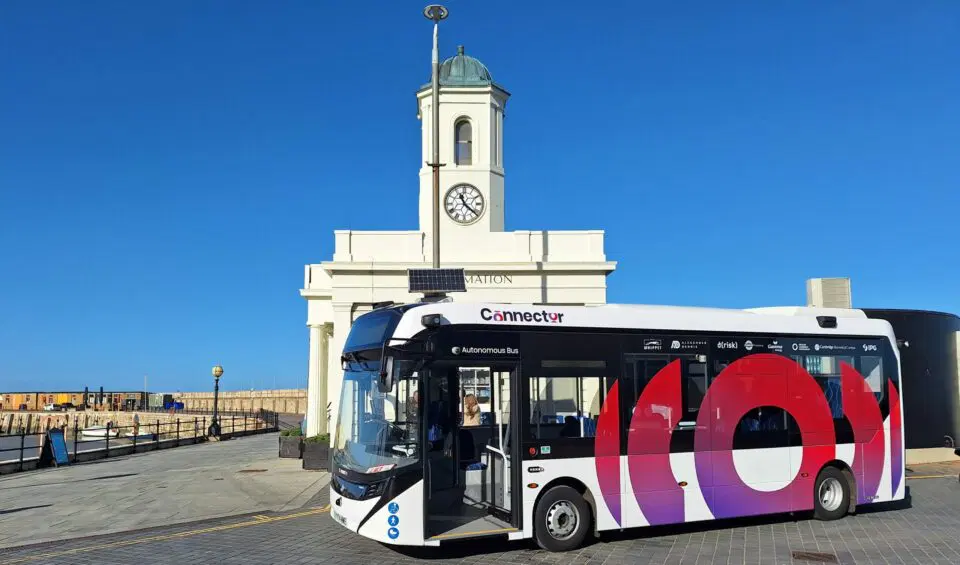 An Alexander Dennis bus by the seafront in Margate