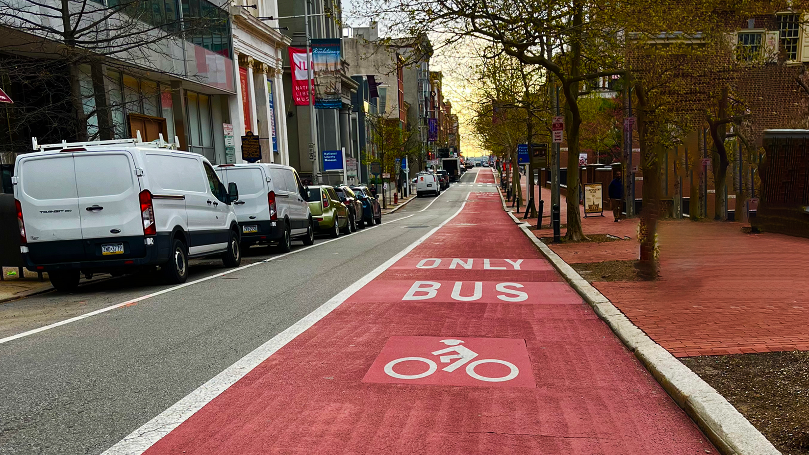 Red-painted bus-only lanes
