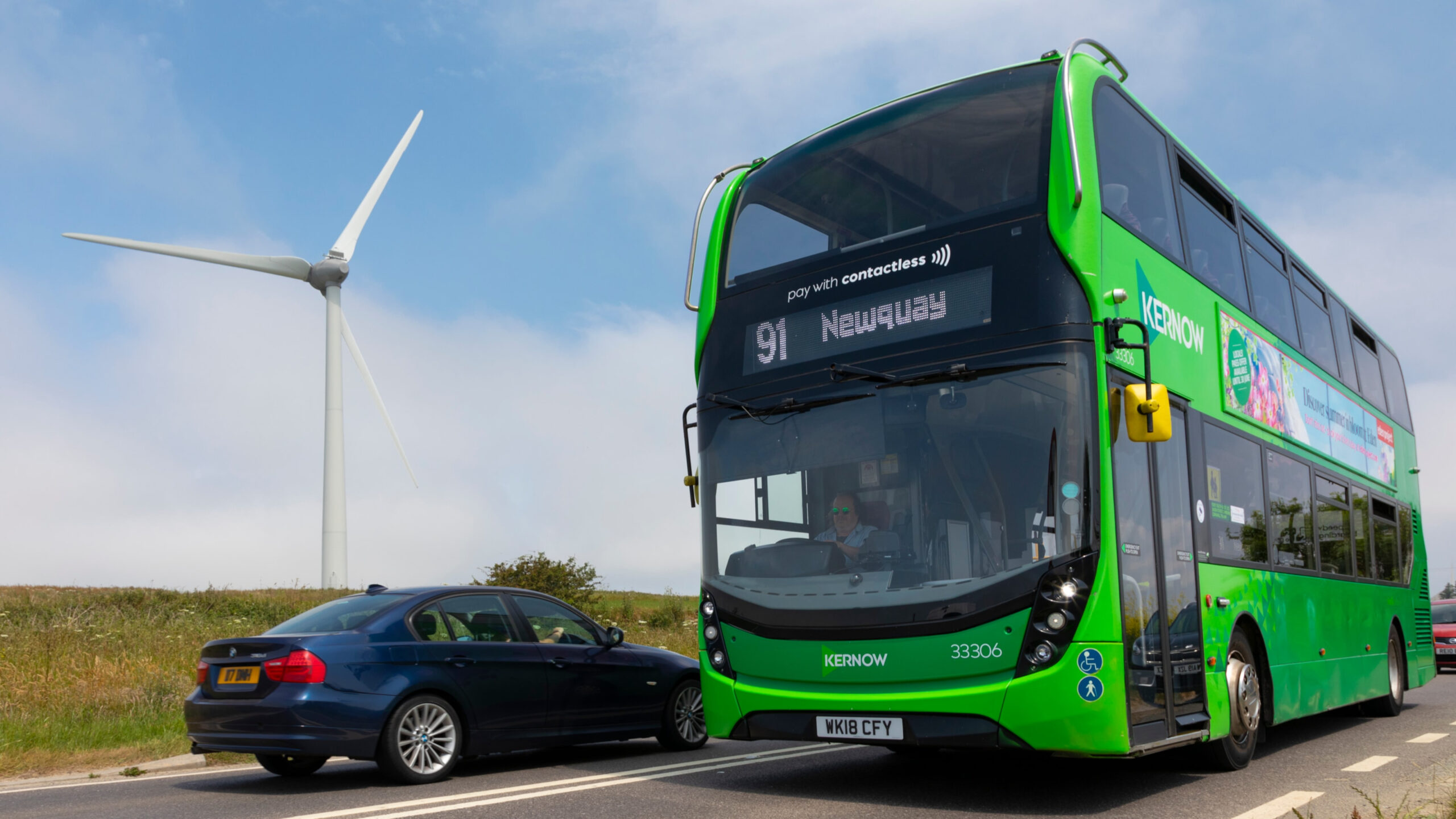 A green First Bus in Cornwall