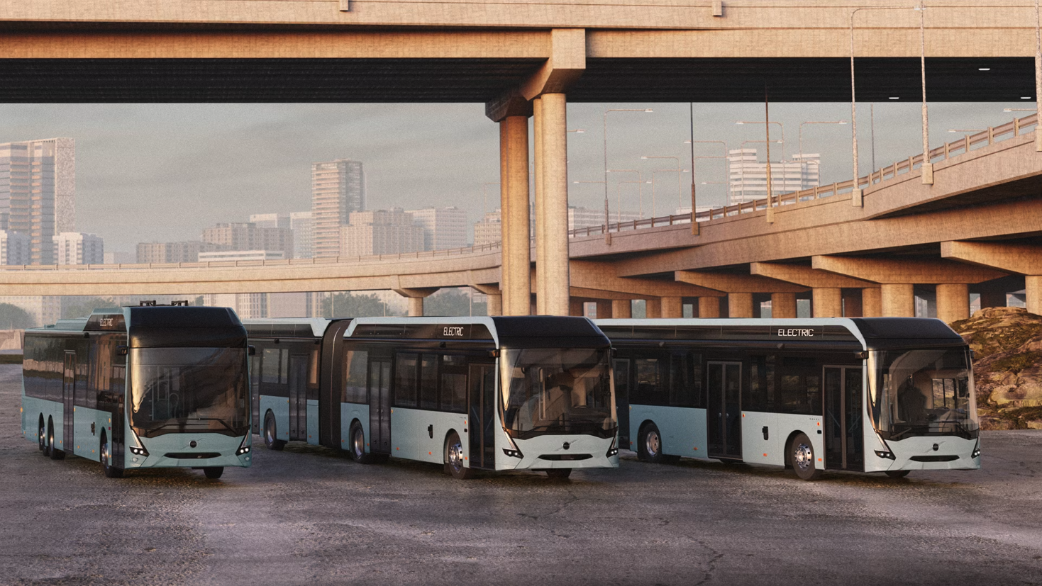 A lineup of three Volvo buses
