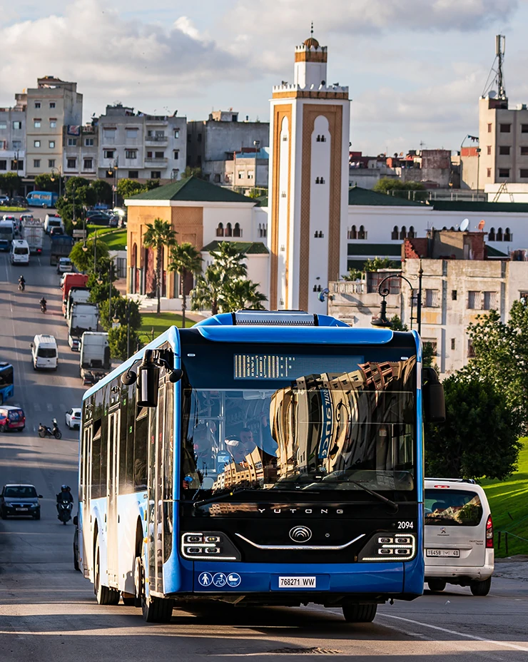 A bus travelling uphill