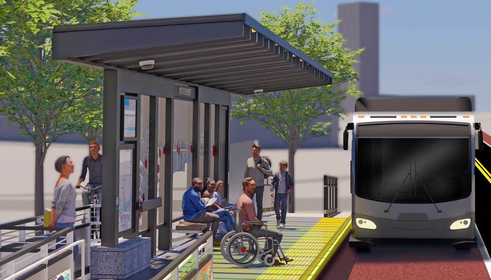 An artist rendering of a bus stop