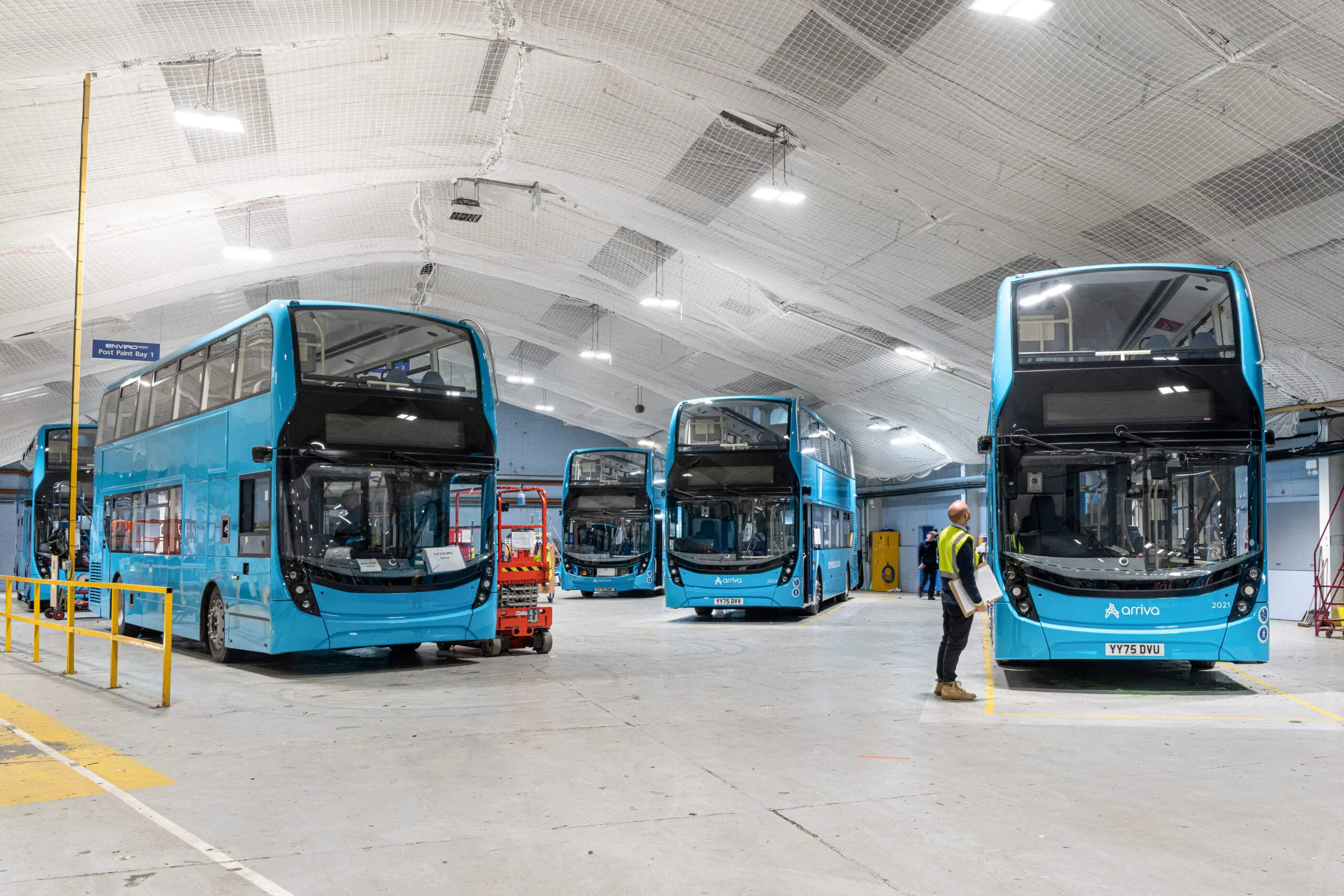 A lineup of Alexander Dennis buses