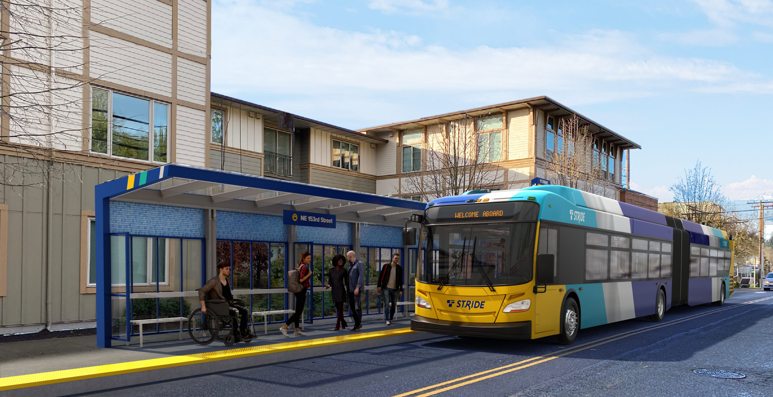 A rendering of the Stride S3 bus rapid transit station at NE 153rd St