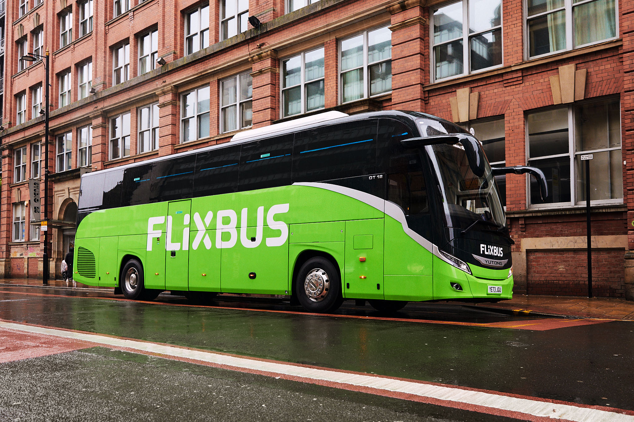 A green FlixBus bus