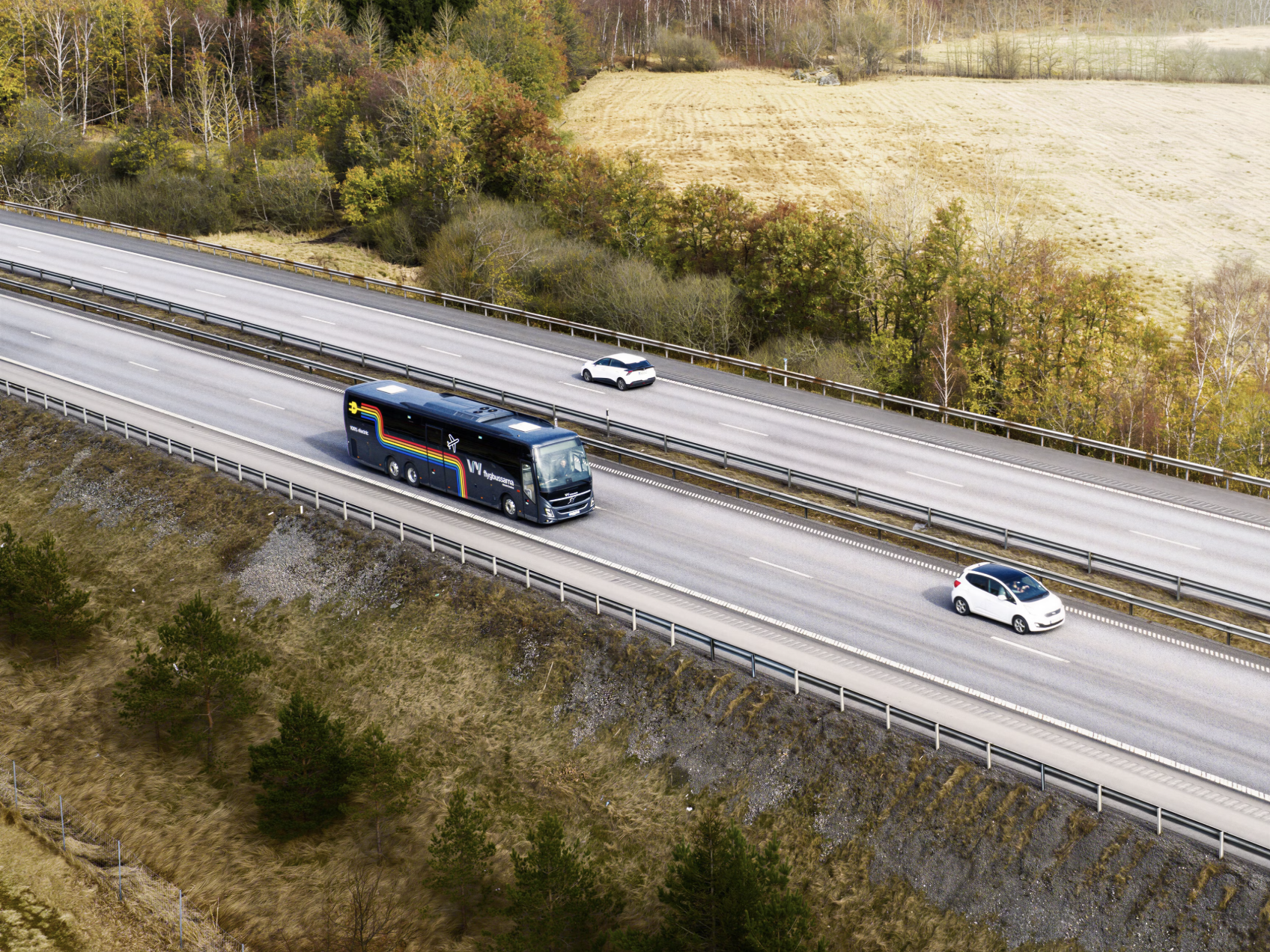 A bus on a highway