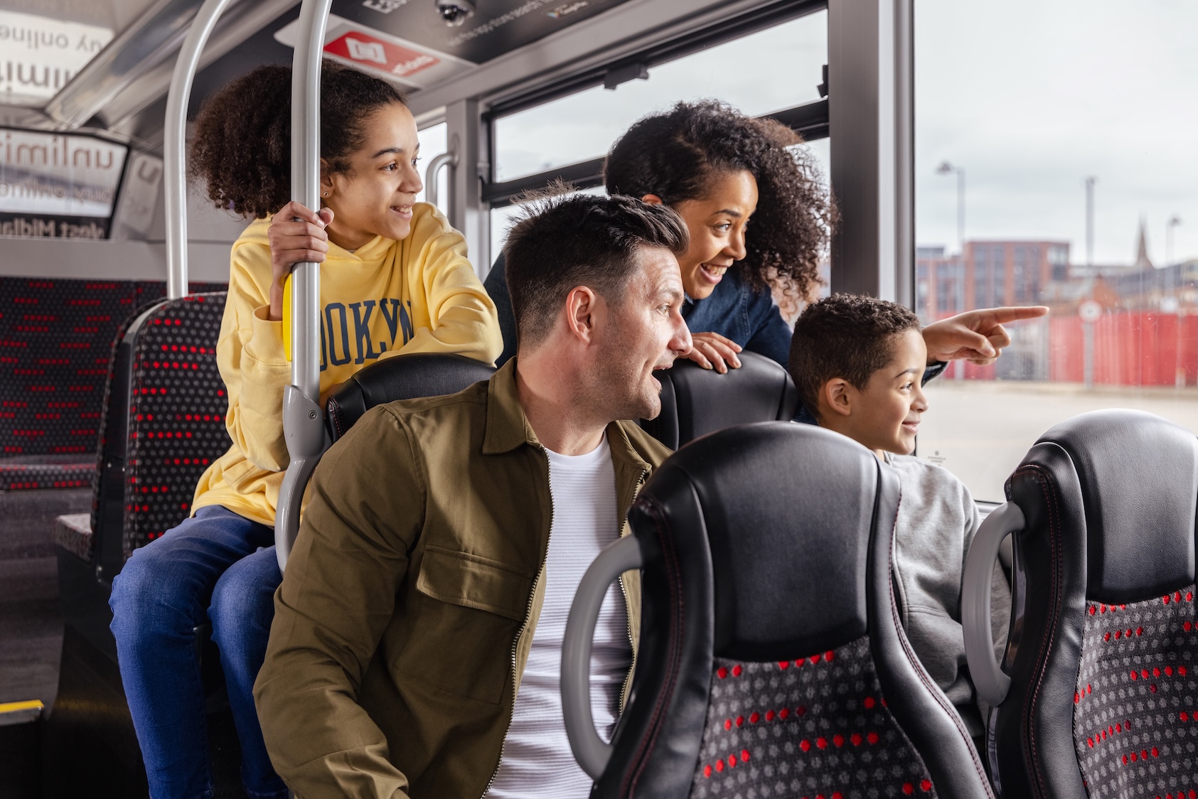 A family on a bus in the West Midlands