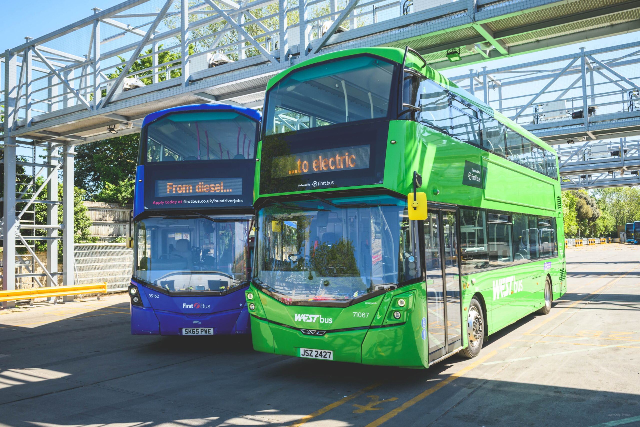 Repowered buses at the  First Bus Bath depot