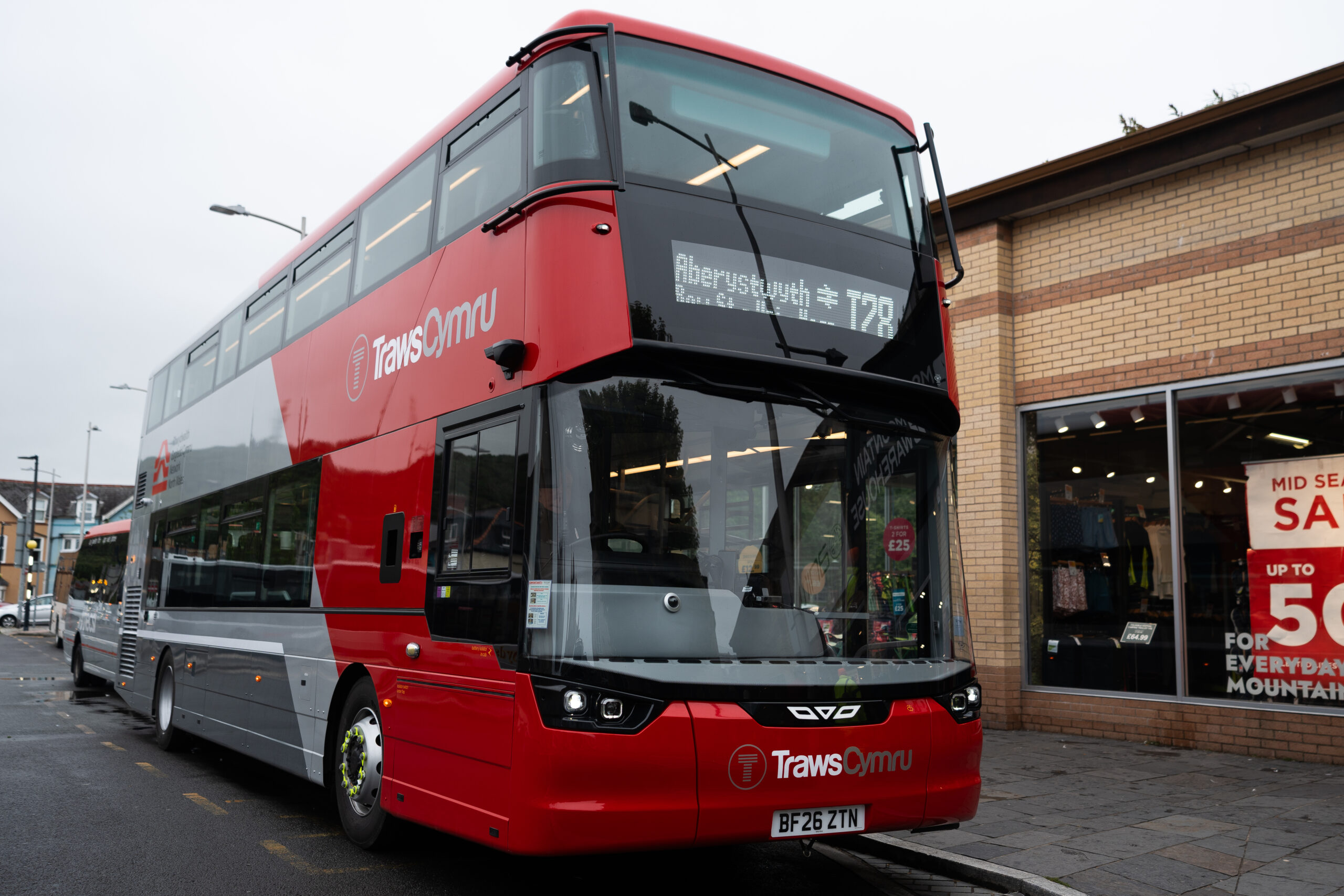 Deputy Minister for Transport Mark Hooper at the launch of 30 new TrawsCymru buses in Aberystwyth