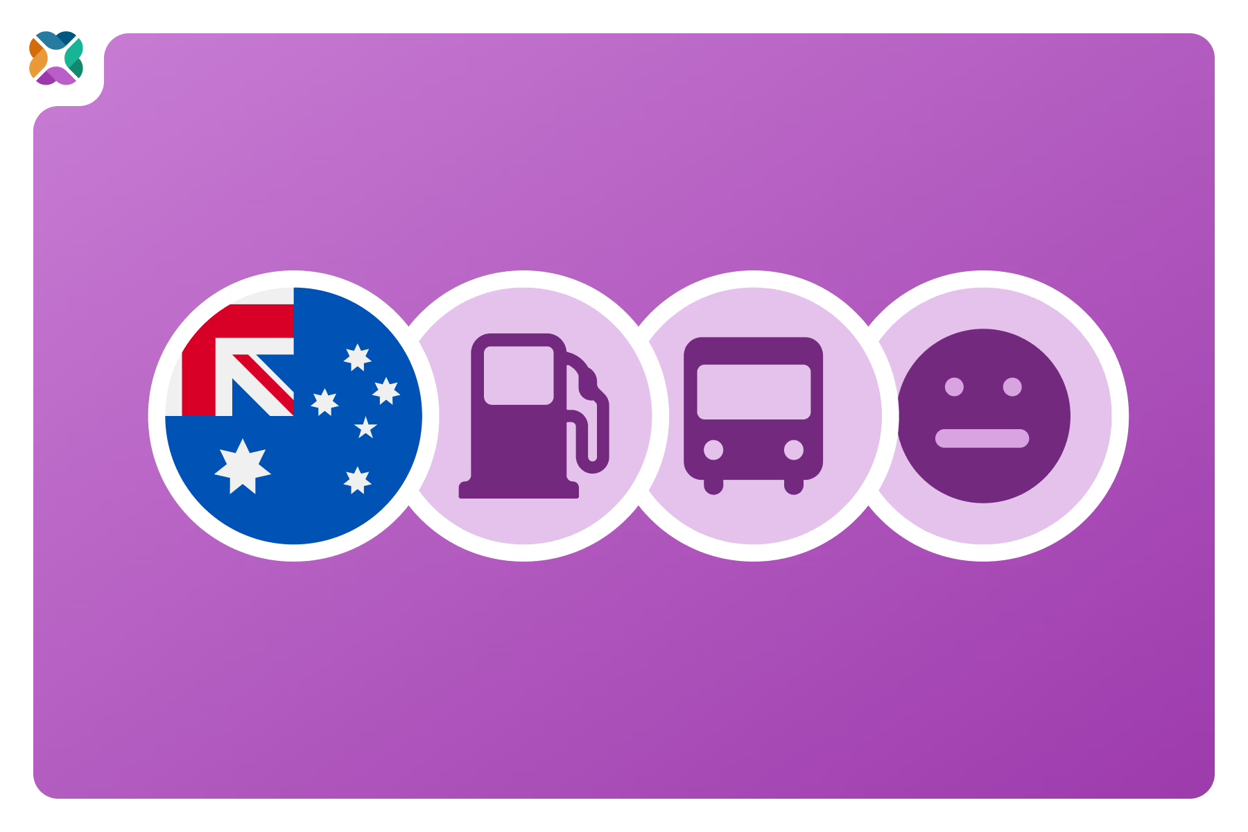 Graphic with australian flag, fuel pump, bus and face