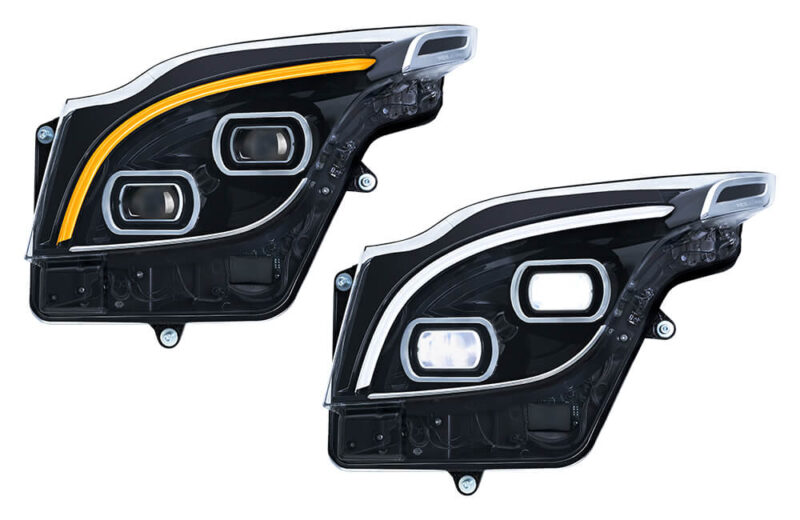 The new VDL bus headlamp shown in on and off mode