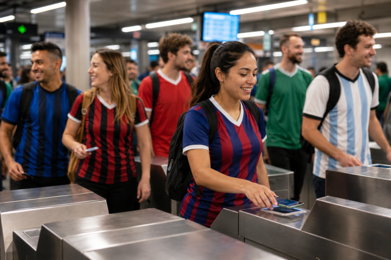footabll fans passing through ticketing machines