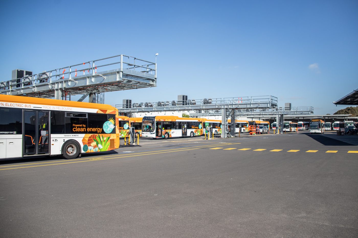 Kinetic's Sunshine West depot, buses are waiting outside and inside