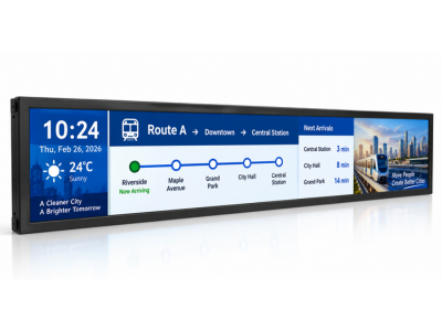 Litemax's SPF2800-NNN-A11: a 28" ultra-wide, 2,000-nit display bringing sunlight-readable passenger information to transit systems on 12V power