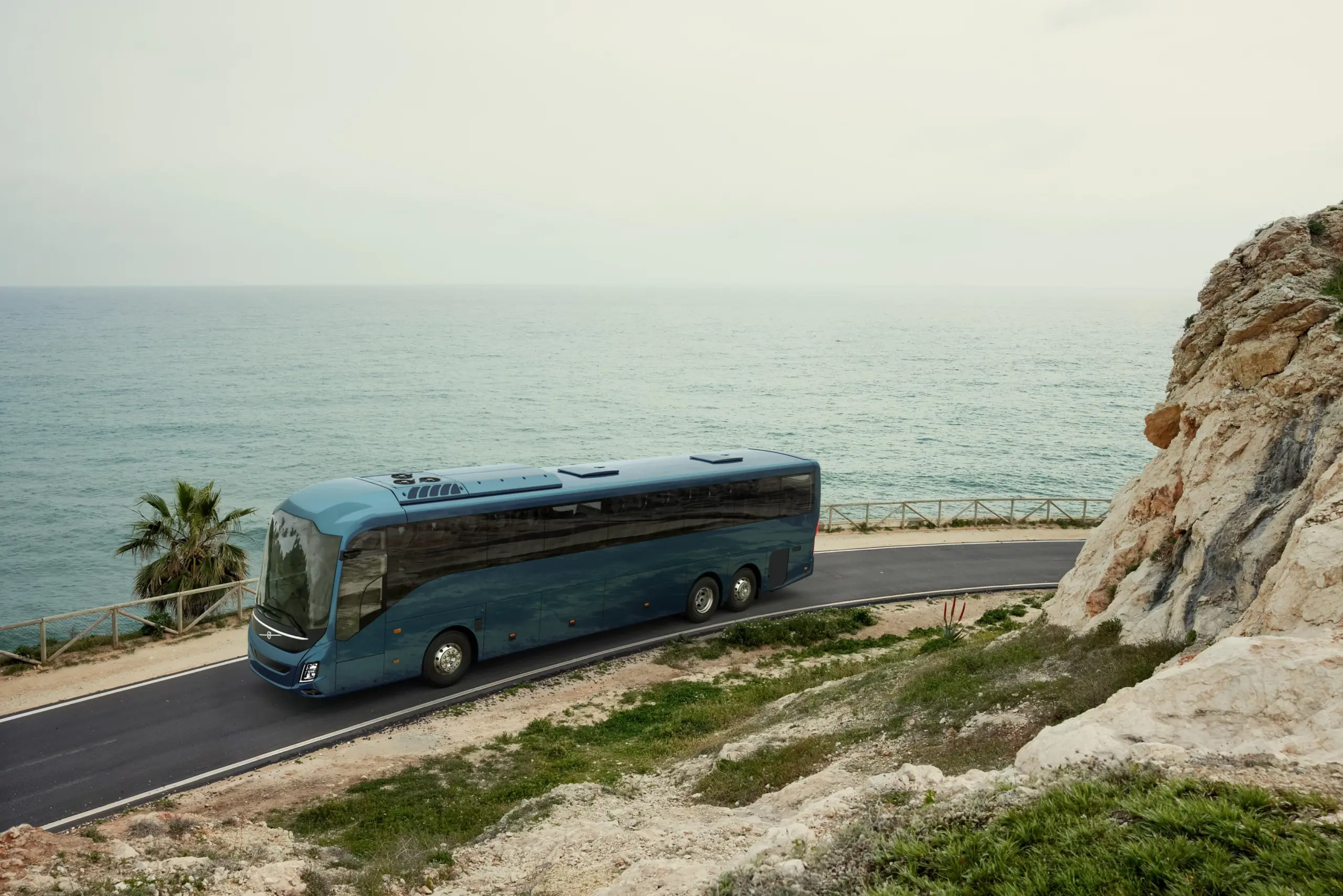 Volvo 9700 driving by the ocean